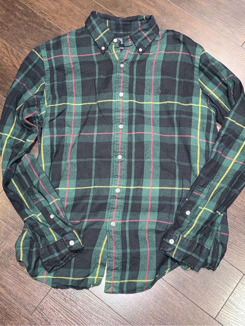 POLO Ralph Lauren NAVY/GREEN PLAID Cotton Flannel Classic Shirt Men's Size M